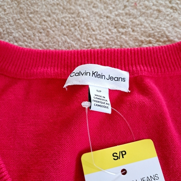 Calvin Klein Jeans V-Neck Sweater Women's Small Pink Cotton Knit Top NWT - Picture 7 of 10